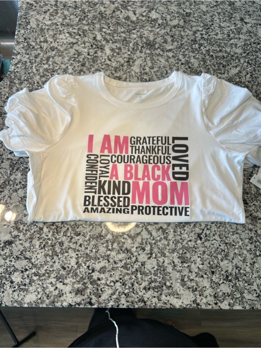 Mother’s Day White Graphic Puff-Sleeve Tee with Pink & Black Text - Picture 5 of 8